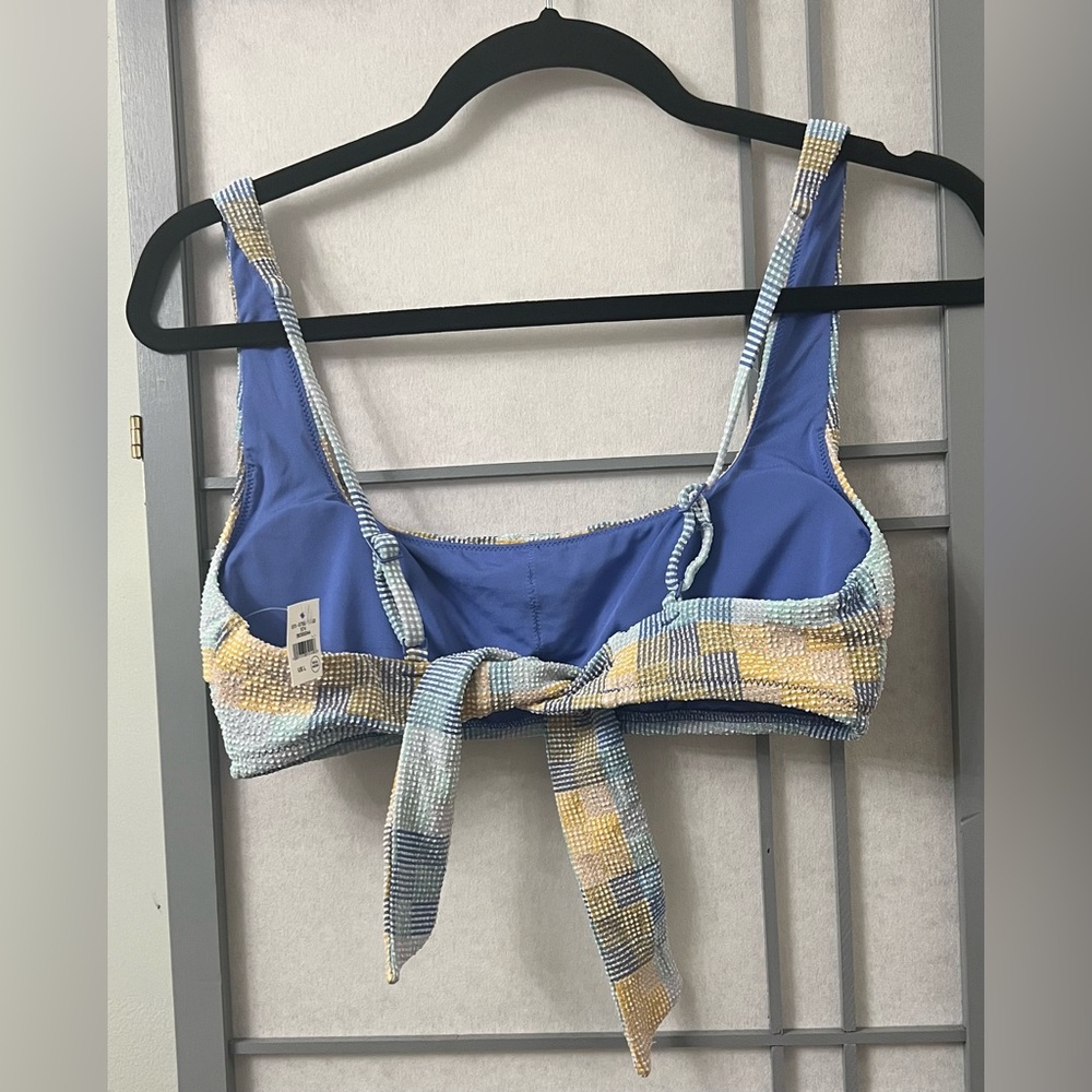 *FINAL DROP* NWT Aerie Large Patchwork Tie Back Scoop Bikini Top Blue Yellow - Picture 2 of 10
